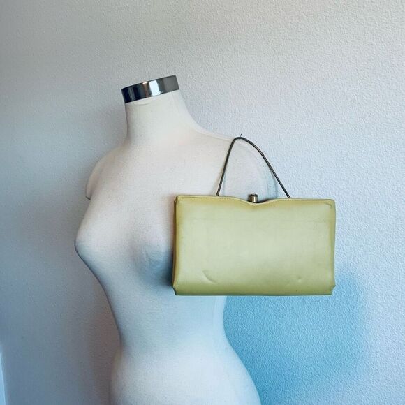 Vintage Gold Yellow Kiss Lock Bag Purse Shoulder Chain Small - Picture 2 of 8